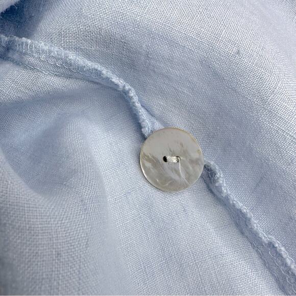 FLAX 100% Linen Light Blue Over Size Button Crew Neck Long Sleeve Pockets Sz L - Picture 13 of 14